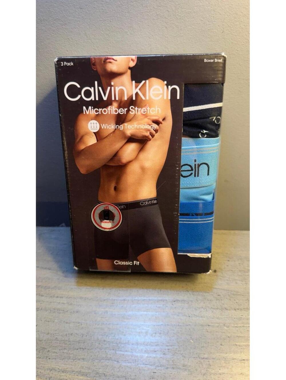 Calvin Klein Microfiber Stretch Boxer Briefs 3 Pack XL Blue Black Wicking Techno